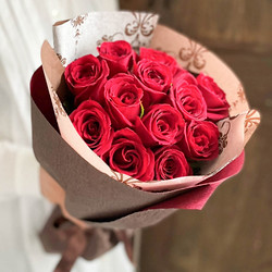 ［リンクフローリスト］ダズンローズブーケプレミアムローズ（大輪） 赤薔薇12本のバラの花束