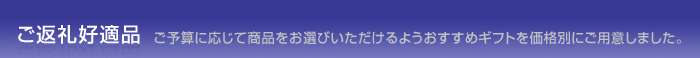 ご返礼好適品　ご予算に応じて商品をお選びいただけるようおすすめギフトを価格別にご用意しました。