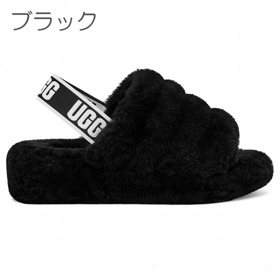 アグ　UGG フラッフイヤースライドサンダル　ブラック　23cm