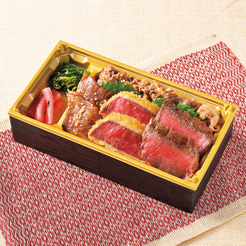 ［米沢 琥珀堂］米沢牛ステーキ＆牛カツ＆カルビ焼肉弁当