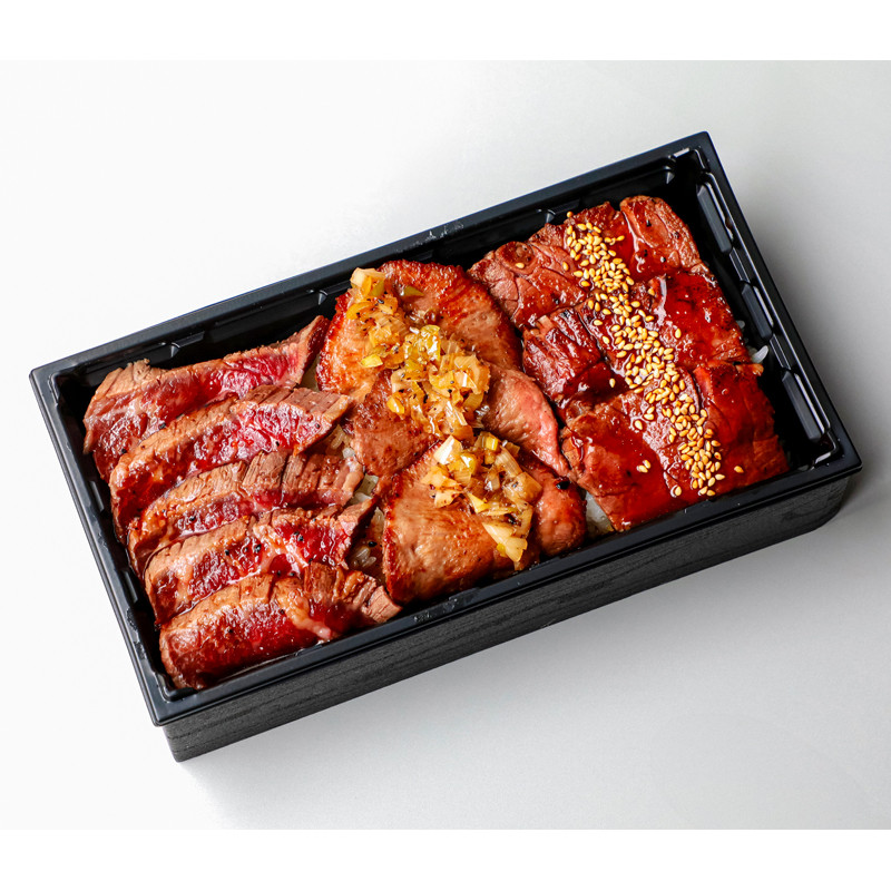 ［宮崎和牛肉重ぶんすと］牛肉３種 よくばり弁当 赤身ステーキ×牛タン×上カルビ【池袋店頭受取】