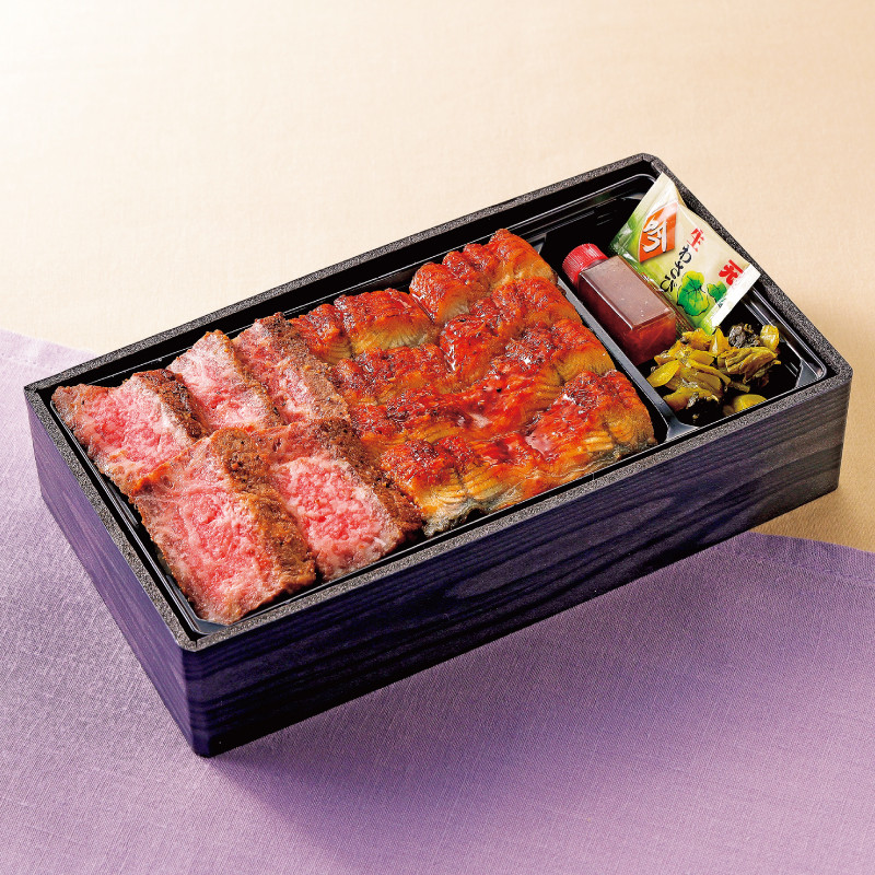 ［牛かつぎゅう太］
鹿児島黒牛ステーキ・大隅うなぎ贅沢弁当