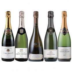 ⑫［リカーショップ］フランス周遊 シャンパーニュを含む地方別クレマン 5本セット