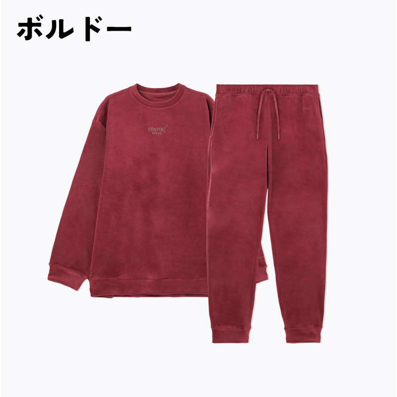 TENTIAL］BAKUNE ベロア ユニセックス 上下セット（長袖クルーネック
