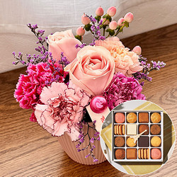 ［リンクフローリスト］ピンクパープルアレンジ＆［アンリ・シャルパンティエ］プティ・タ・プティ Mボックス【送料込み】