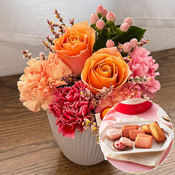 ［リンクフローリスト］オレンジピンクアレンジ＆［アンテノール］苺のクリームサンド アソート（M）【送料込み】