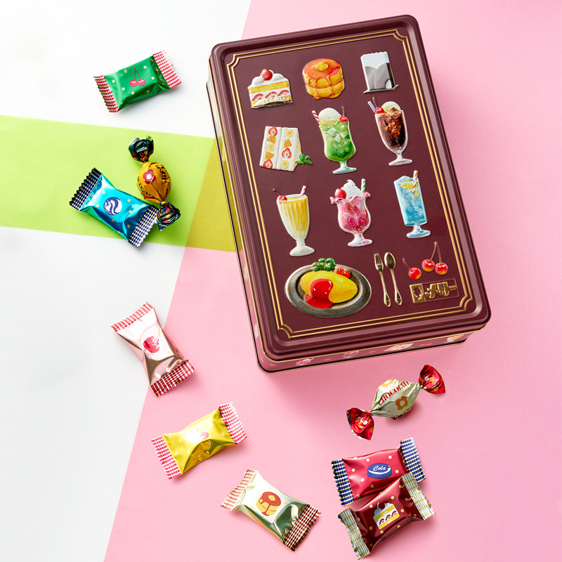 新品未開封　4コセット　はじけるキャンディチョコ　バレンタイン　喫茶メニュー缶 メリーチョコレート はじけるキャンディチョコレート。］喫茶メニュー