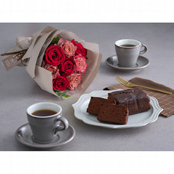 ［ホシファーム］フリルブーケ ニュアンスレッド８本＆銀座千疋屋チョコパウンドケーキ【送料込み】