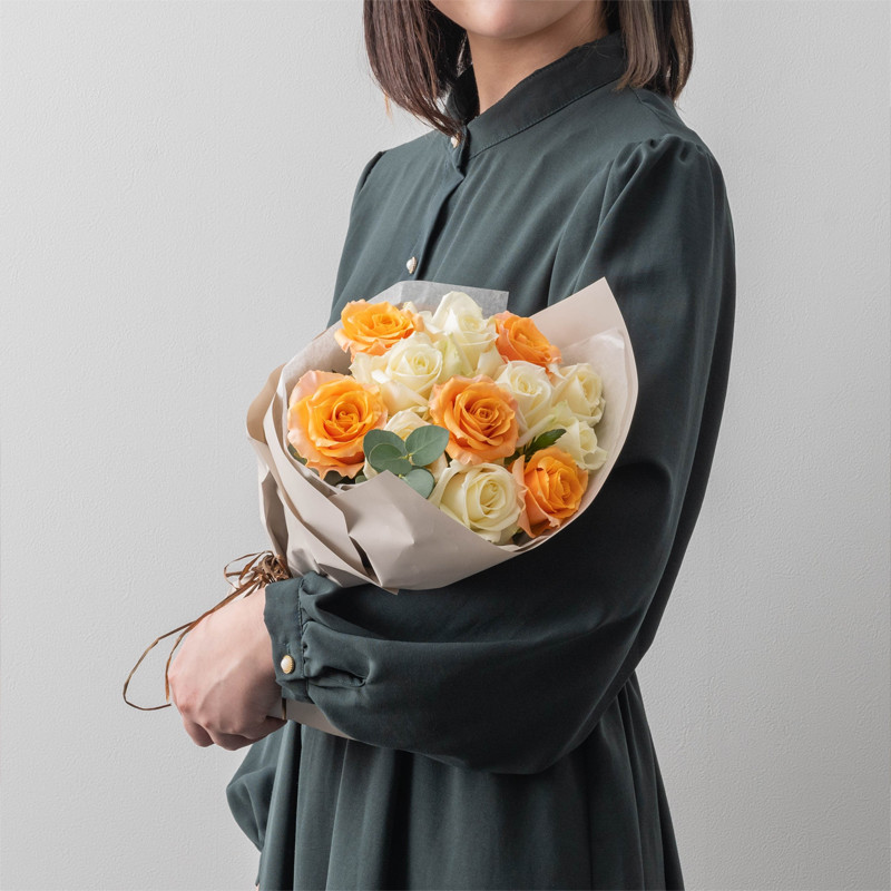 ホシファーム］フリルブーケ ホワイトオレンジ 12本【送料込み