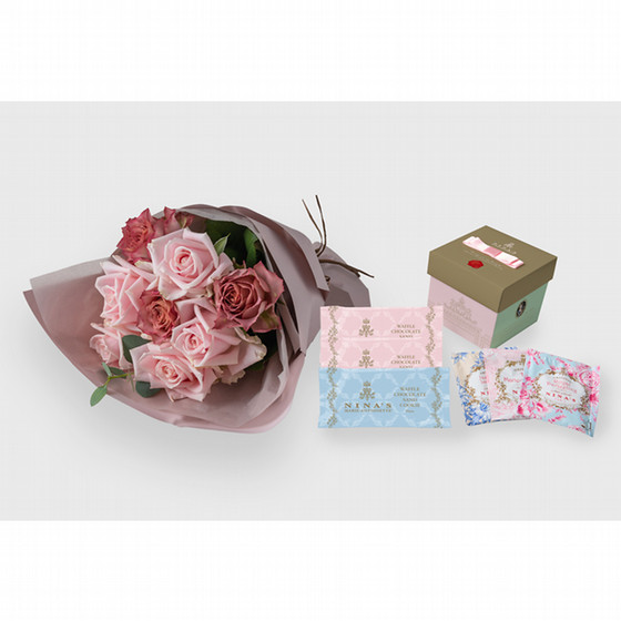ホシファーム］フリルブーケ8本ニュアンスピンク＆ニナスシークレット