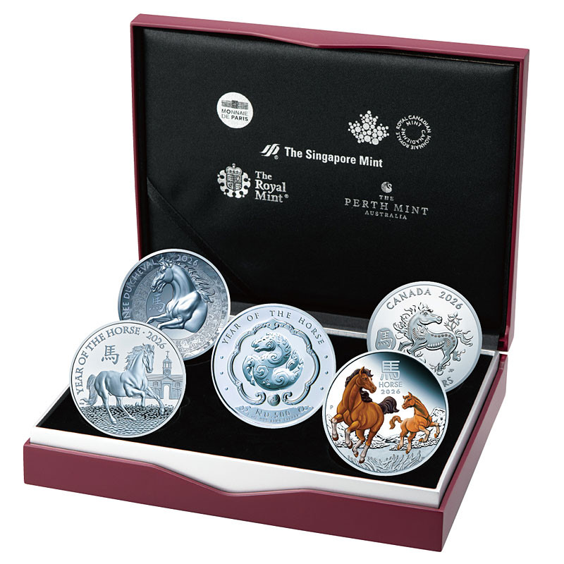 よし　ミニ金貨① ③ SGCゴールドショップ］「午年馬図記念コイン」銀貨5種セット