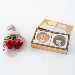 ［ホシファーム］薔薇のミニブーケ ルージュ2本＆アニマルドーナツ2個【送料込み】