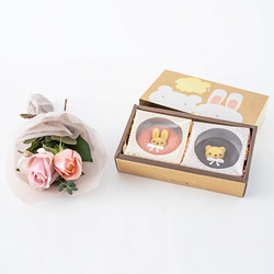 ［ホシファーム］薔薇のミニブーケ スイート2本＆アニマルドーナツ2個【送料込み】