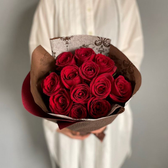 リンクフローリスト］プレミアムローズ（大輪）赤薔薇 12本のバラの