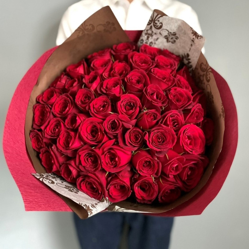 リンクフローリスト］プレミアムローズ（大輪）赤薔薇 50本のバラの