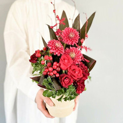 ［リンクフローリスト］パーティーギフト フラワーアレンジメント 赤系【送料込み】