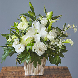 ［D.STYLE flowers（ディー・スタイル フラワーズ）］＜お供え生花アレンジメント＞白×グリーン（Lサイズ）【池袋店舗受取り】