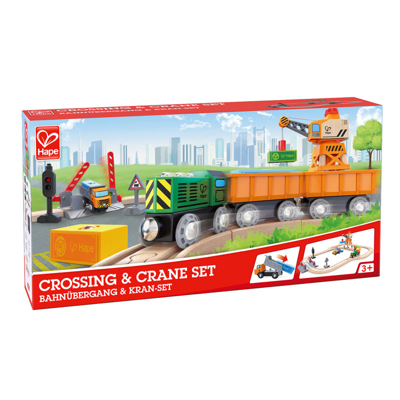 Hape］E3732 クレーン付き踏切レールセット - 池袋店よりお届け