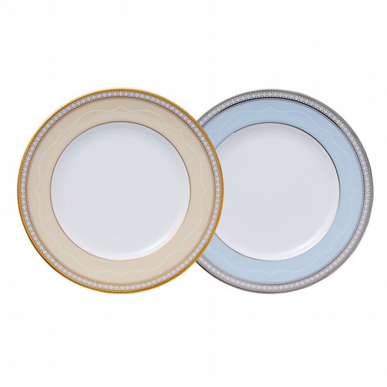 ノリタケ］〈トレフォリオ〉 ゴールド＆プラチナ 22㎝プレート ペア